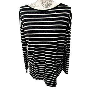 ❤️ 🆕 CHAPS BLACK/WHITE STRIPE LONG SLEEVE SIDE LACE UP-KNIT Top Size XXL